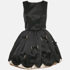 Red Valentino Black Silk Mini-Gown with Bow Accents
